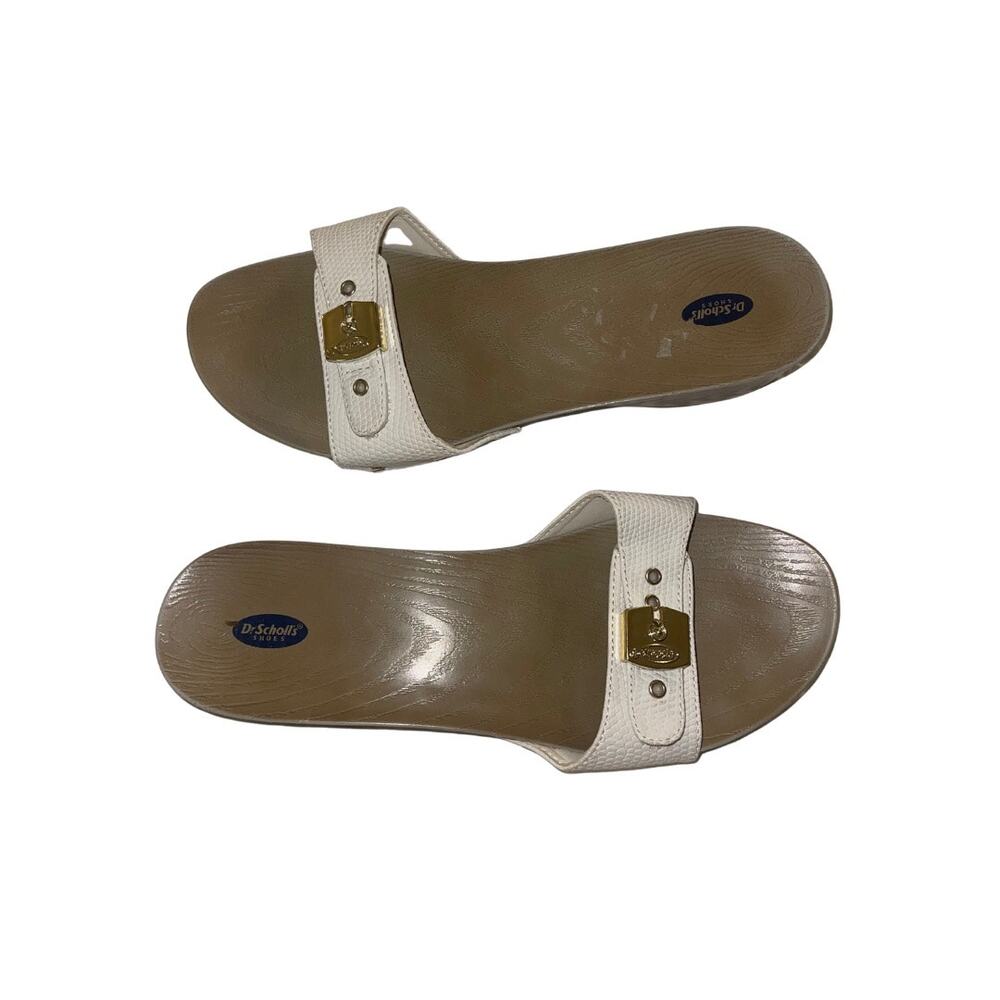 Dr. Scholls Classic White Wedge Buckle Slides Sandal Clogs SZ 9 Summer Boho Chic